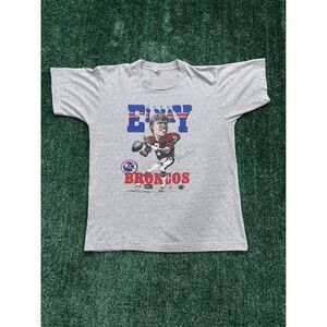 Vintage John Elway Denver Broncos T Shirt Size Medium 1987 NFL Pro Line Gray